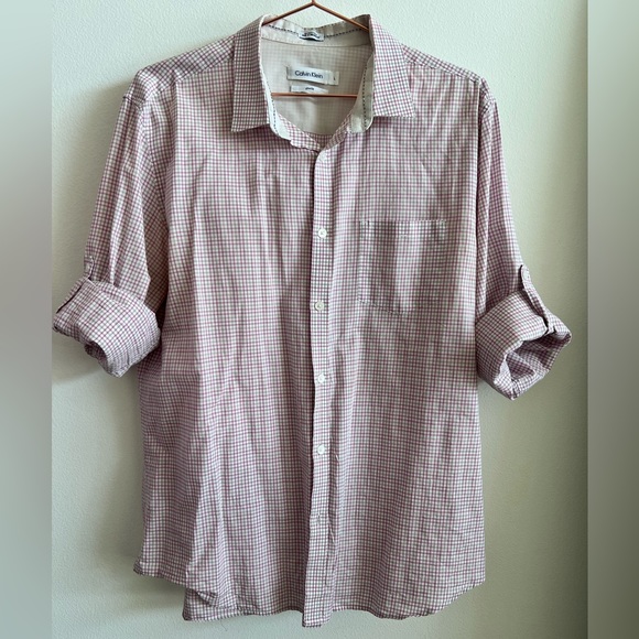 Calvin Klein Pink Plaid Light Weight Button Down Shirt - Sz Large - Picture 5 of 5